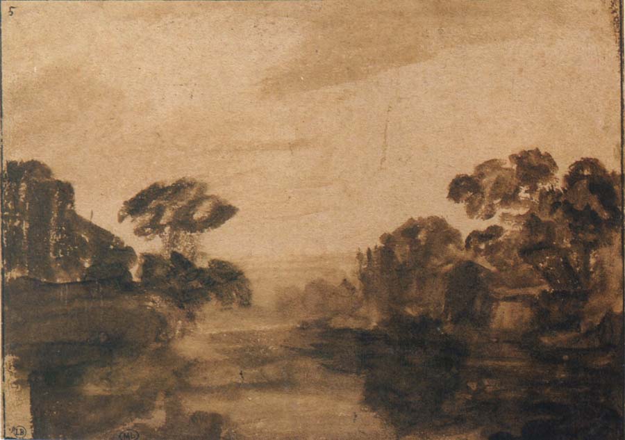 REMBRANDT Harmenszoon van Rijn River with Trees on its Embankment at Dusk